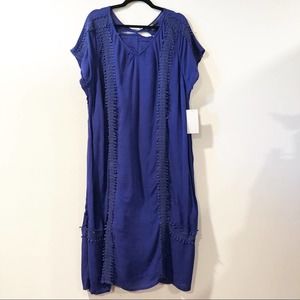 Ellos Blue Short Sleeve Crochet Trimmed Dress